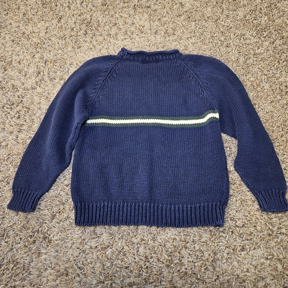 Kitestrings Blue Boys Sweater Pullover Size 7 Stripe Ramie Cotton Blend Vintage - Picture 2 of 5